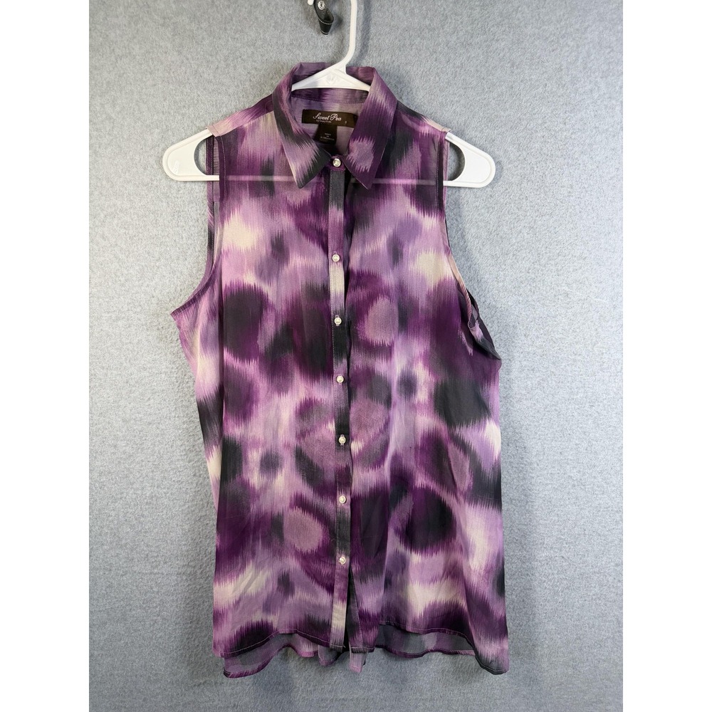 Sweet Pea By Stacy Frati Blouse Womens Small Purple Geometric Sleeveless Tunic